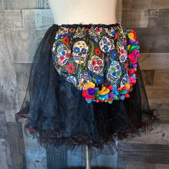 Dia De Los Muertos tulle skirt medium large sugar skull floral fiesta Halloween - Picture 9 of 13